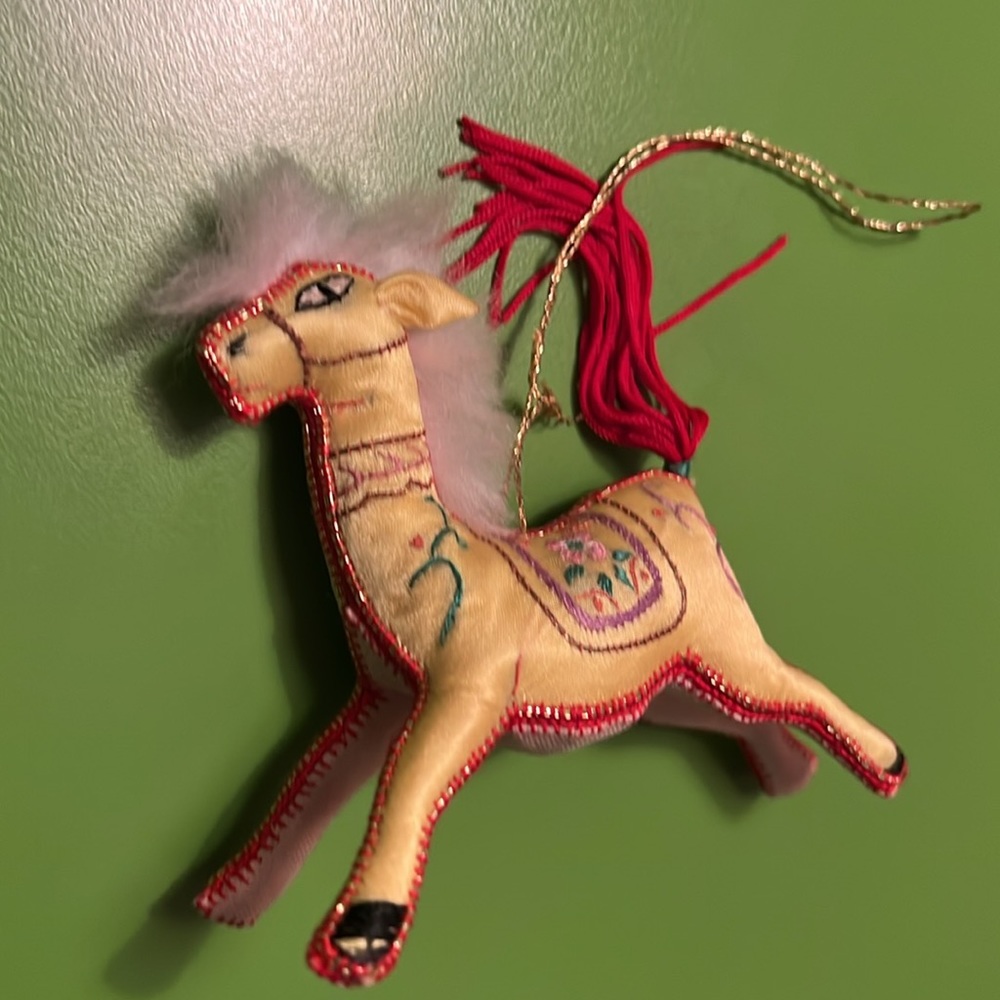 4” vintage China silk handmade horse figure 70s 80s import ornament Christmas